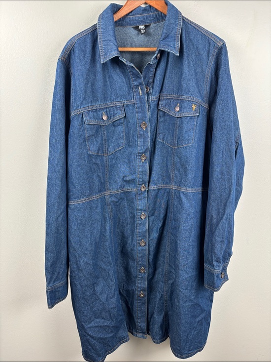 Frye Dresses & Skirts - Frye Indigo Denim Shirt Dress 2X Duster Jacket pockets long sleeve blue plus